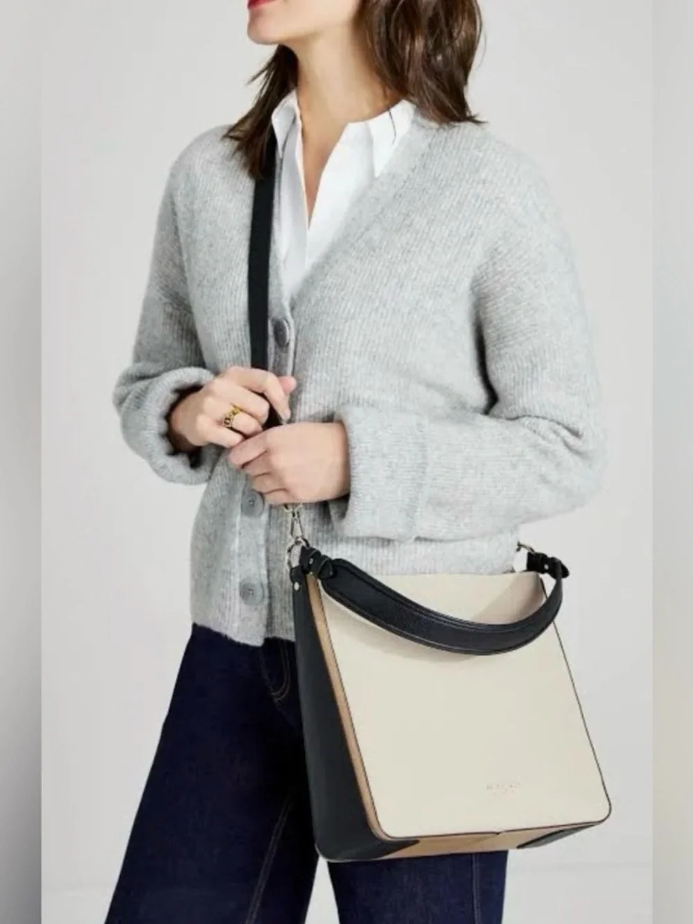 Kate Spade Two-Tone Cream and Black Leather Shoulder Bag